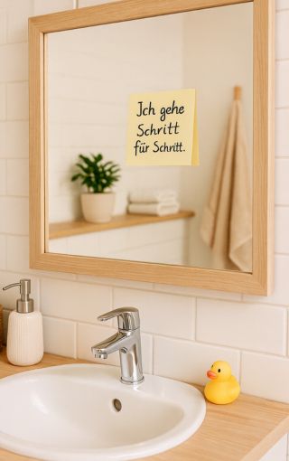 Selbstmotivation beim Abnehmen.: Post-it mit einem positiven Satz als Erinnerung für mehr 